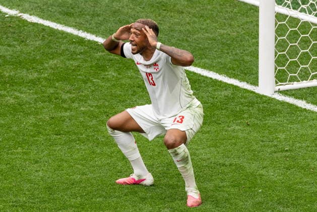 June 24, 2026, Vancouver, Bc, CANADA: CanadaöÄÃ s Derek Cornelius (13) reacts after a missed scoring opportunity against Switzerland during the second half of a World Cup Group B soccer match, in Vancouver, on Wednesday, June 24, 2026. Canada News - June 24, 2026  - ZUMAc35_ 20260624_zaf_c35_282 Copyright: xTimothyxMatweyx
