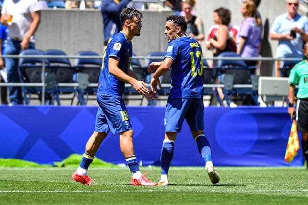 June 24, 2026: Bosnia and Herzegovina midfielder Ivan BaAÂ¡iÄ¡ (13) congratulates Bosnia and Herzegovina forward Kerim AlajbegoviÄ¡ (19) on scoring the match s first goal, giving the team a 1-0 lead during the FIFA World Cup, WM, Weltmeisterschaft, Fussball match between Bosnia - Herzegovina and Qatar in Seattle, WA.Bosnia - Herzegovina defeated Qatar 3-1. CSM FIFA World Cup 2026: JUN 24 Bosnia - Herzegovina Vs Qatar  - ZUMAc04_ 20260624_zma_c04_048 Copyright: xStevexFaberx