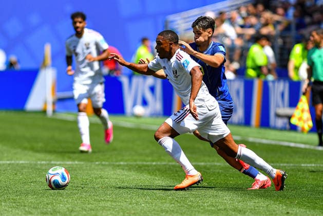 June 24, 2026: Qatar defender RoÂ³-RoÂ³ (2) and Bosnia and Herzegovina forward Kerim AlajbegoviÄ¡ (19) work towards the ball during the FIFA World Cup, WM, Weltmeisterschaft, Fussball match between Bosnia - Herzegovina and Qatar in Seattle, WA.Bosnia - Herzegovina defeated Qatar 3-1. CSM Seattle United States - ZUMAc04_ 20260624_zma_c04_057 Copyright: xStevexFaberx