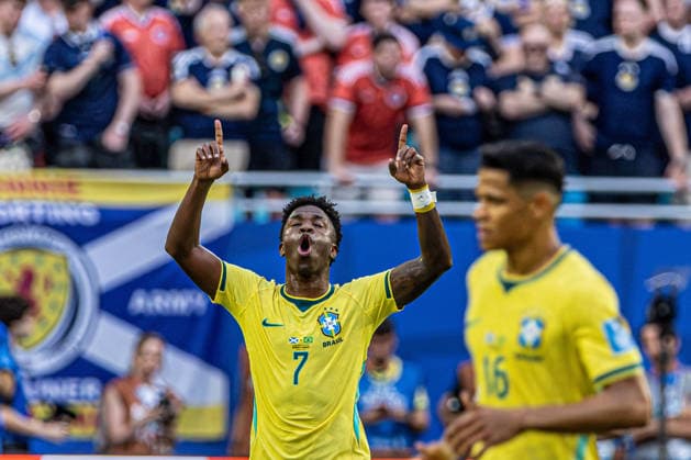 Scotland vs. Brazil MIAMI, FL - 24.06.2026: SCOTLAND VS. BRAZIL - Vinicius Jr during the match between Brazil and Scotland, valid for the group stage of the 2026 FIFA World Cup, WM, Weltmeisterschaft, Fussball held at Hard Rock Stadium, in Miami Gardens, Florida, United States, this Wednesday (24). (Photo: Danilo Fernandes Fotoarena) x2969837x  DaniloxFernandes