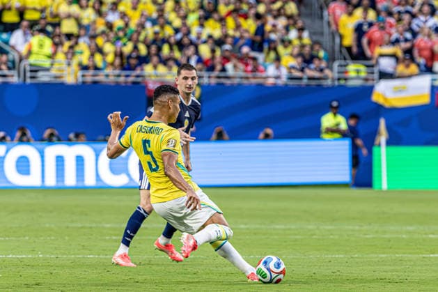 Scotland vs. Brazil MIAMI, FL - 24.06.2026: SCOTLAND VS. BRAZIL - Casemiro, during the match between Brazil and Scotland, valid for the group stage of the 2026 FIFA World Cup, WM, Weltmeisterschaft, Fussball held at Hard Rock Stadium, in Miami Gardens, Florida, United States, this Wednesday (24). (Photo: Danilo Fernandes Fotoarena) x2969843x  DaniloxFernandes