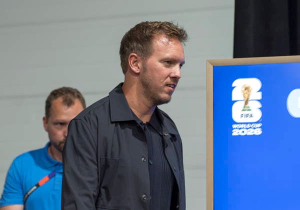 FIFA World Cup, WM, Weltmeisterschaft, Fussball 2026: Julian Nagelsmann (Germany, Coach) bei der Pressekonferenz vor dem dritten WM-Gruppenspiel Ecuador - Deutschland in New York New Jersey Stadium in East Rutherford, New Jersey, USA. 24.06.2026 *** 2026 FIFA World Cup: Julian Nagelsmann, Germany s coach, at the press conference ahead of the third World Cup group stage match between Ecuador and Germany at New Jersey Stadium in East Rutherford, New Jersey, USA, June 24, 2026 Copyright: HMBxMedia xMarcoxBader