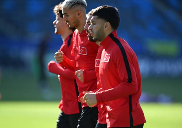 Turkish national football team holds training session in Los Angeles, California LOS ANGELES, CALIFORNIA - JUNE 24: Oguz Aydin, Orkun Kokcu, Mert Muldur and Ferdi Kadioglu of Turkish national football team in a training session at Carson Sports Park, Los Aengeles on June 24, 2026 ahead of the 2026 FIFA World Cup, WM, Weltmeisterschaft, Fussball First Stage Group D match between Turkiye and USA at the Los Angeles Stadium (SoFi Stadium) in Inglewood, California, United States on June 25th. Tayfun Coskun Anadolu California United States. Editorial use only. Please get in touch for any other usage.  Copyright: x2026xAnadoluxTayfunxCoskunx
