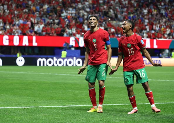 (260625) -- ATLANTA, June 25, 2026 -- Gessime Yassine (R) of Morocco celebrates his goal during the group C match between Morocco and Haiti at the 2026 FIFA World Cup, WM, Weltmeisterschaft, Fussball at Atlanta Stadium in Atlanta, the United States, June 24, 2026. ) (SP)U.S.-ATLANTA-FOOTBALL-FIFA WORLD CUP-GROUP C-MAR VS HTI WangxKaiyan 