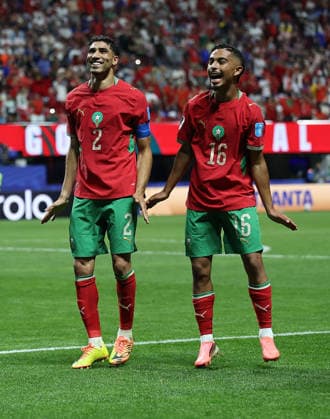 (260625) -- ATLANTA, June 25, 2026 -- Gessime Yassine (R) of Morocco celebrates his goal during the group C match between Morocco and Haiti at the 2026 FIFA World Cup, WM, Weltmeisterschaft, Fussball at Atlanta Stadium in Atlanta, the United States, June 24, 2026. ) (SP)U.S.-ATLANTA-FOOTBALL-FIFA WORLD CUP-GROUP C-MAR VS HTI WangxKaiyan 