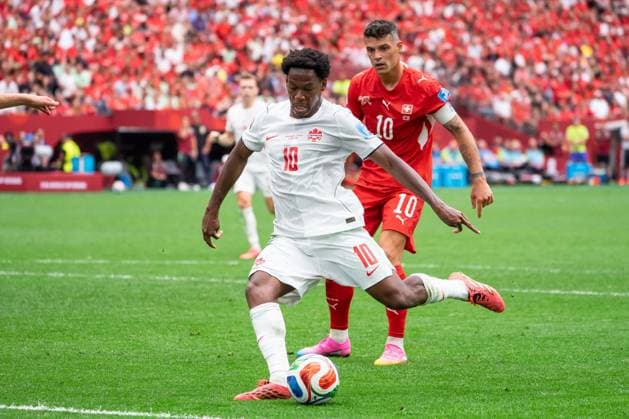 VANCOUVER, CANADA - JUNE 24: Jonathan David of Canada kicks the ball during the FIFA World Cup, WM, Weltmeisterschaft, Fussball 2026 group stage match between Canada and Switzerland at BC Place Vancouver Stadium on June 24, 2026 in Vancouver, British Columbia, Canada.  Copyright: xAmyxElle SPPx Sportspressphoto_SPR176236