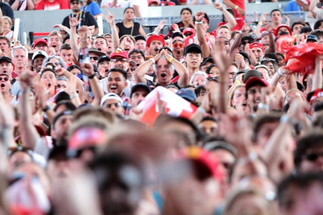 June 24, 2026, Vancouver, Bc, Canada: Fans of Canada and Switzerland watch the FIFA World Cup, WM, Weltmeisterschaft, Fussball 2026 match at vancouver FIFA Fan Festival at the PNE ground in Vancouve. Vancouver Canada - ZUMAa223 0859968345st Copyright: xMazyarxAsadix