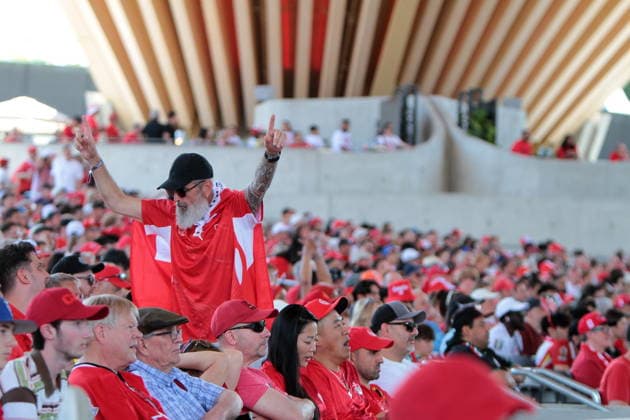 June 24, 2026, Vancouver, Bc, Canada: Fans of Canada and Switzerland watch the FIFA World Cup, WM, Weltmeisterschaft, Fussball 2026 match at vancouver FIFA Fan Festival at the PNE ground in Vancouve. Vancouver Canada - ZUMAa223 0859968360st Copyright: xMazyarxAsadix