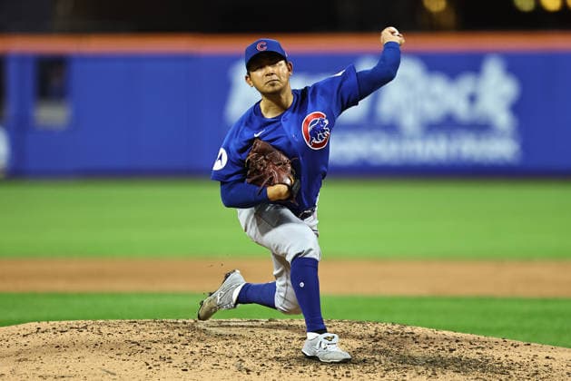 MLB, Baseball Herren, USA Chicago Cubs Vs. New York Mets Game 02 Chicago Cubs starting pitcher Shota Imanaga 18 throws during the fifth inning of the baseball game against the New York Mets at Citi Field in Corona, New York, on June 24, 2026. Flushing New York United States  Copyright: xGordonxDonovanx originalFilename:donovan-mlbchica260624_npsD3.jpg