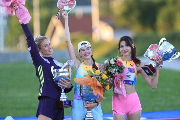 Zagreb, 24.06.2026. - 76th Boris Hanzekovic Memorial, 5th Zagreb City Challenge near the Zagreb Fountains - high jump (W). PATTERSON Eleanor (AUS), MAHUCHIKH Yaroslava (UKR) and TOPIÄÜ Angelina (SRB) 5th Zagreb City Challenge near the Zagreb Fountains - high jump (W) 