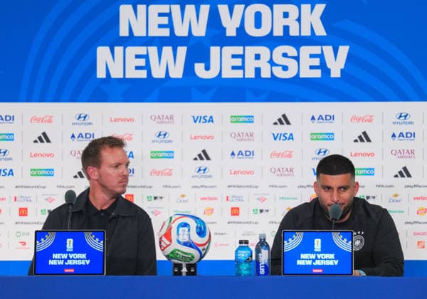 (260625) -- NEW YORK, June 25, 2026 -- Head coach Julian Nagelsmann (L) and player Deniz Undav of Germany attend a press conference, PK, Pressekonferenz ahead of the group E match between Germany and Ecuador at the FIFA World Cup, WM, Weltmeisterschaft, Fussball 2026 at New York New Jersey Stadium, the United States, on June 24, 2026. ) (SP)U. S.-NEW YORK-FOOTBALL-FIFA WORLD CUP-PRESS CONFERENCE-GERMANY XuxChang 