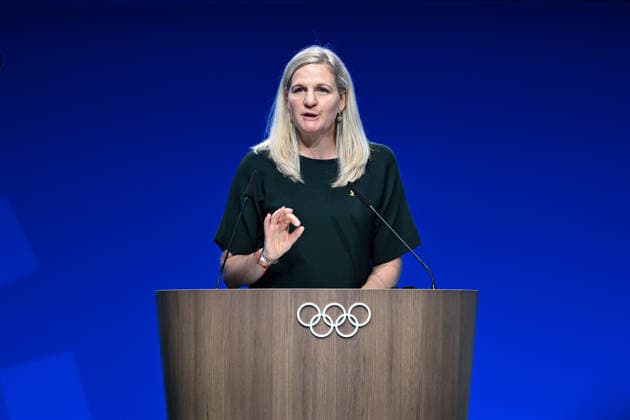 (260625) -- LAUSANNE, June 25, 2026 -- IOC President Kirsty Coventry speaks during the 146th International Olympic Committee (IOC) Session in Lausanne, Switzerland, June 24, 2026. ) (SP)SWITZERLAND-LAUSANNE-146TH IOC SESSION LianxYi 