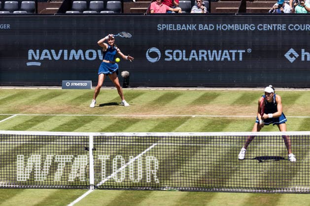BAD HOMBURG, GERMANY - JUNE 25: Tereza Mihalikova (SVK) Olivia Nicholls (GBR) during the Bad Homburg Open powered by Solarwatt Doubles match between Alexandra Eala (PHI) Venus Williams (USA) vs Tereza Mihalikova (SVK) Olivia Nicholls (GBR) at Kurpark Bad Homburg on June 25, 2026 in Bad Homburg, Germany. Hessen Germany Copyright: xSteffiexWunderlx