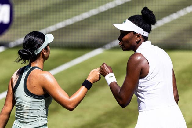 BAD HOMBURG, GERMANY - JUNE 25: Alexandra Eala (PHI) Venus Williams (USA) cheer during the Bad Homburg Open powered by Solarwatt Doubles match between Alexandra Eala (PHI) Venus Williams (USA) vs Tereza Mihalikova (SVK) Olivia Nicholls (GBR) at Kurpark Bad Homburg on June 25, 2026 in Bad Homburg, Germany. Hessen Germany Copyright: xSteffiexWunderlx