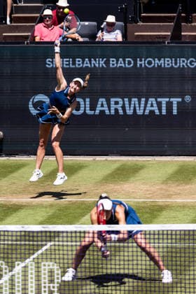 BAD HOMBURG, GERMANY - JUNE 25: Tereza Mihalikova (SVK) Olivia Nicholls (GBR) during the Bad Homburg Open powered by Solarwatt Doubles match between Alexandra Eala (PHI) Venus Williams (USA) vs Tereza Mihalikova (SVK) Olivia Nicholls (GBR) at Kurpark Bad Homburg on June 25, 2026 in Bad Homburg, Germany. Hessen Germany Copyright: xSteffiexWunderlx