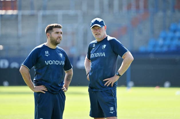 Trainer Uwe Rösler (VfL Bochum), Co Trainer Alessandro Riedle (VfL Bochum), li. 25.06.2026, Fussball 2. Bundesliga, Saison 2026 2027, Trainingsauftakt VfL Bochum Bochum Vonovia Ruhrstadion Nordrhein Westfalen Deutschland *** Head Coach Uwe Rösler, VfL Bochum; Assistant Coach Alessandro Riedle, VfL Bochum; June 25, 2026, Soccer, 2. Bundesliga, 2026–2027 season, start of training for VfL Bochum at the Vonovia Ruhrstadion in Bochum, North Rhine-Westphalia, Germany Team2