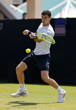 RECORD DATE NOT STATED 25th June 2026; Devonshire Park Lawn Tennis Club, Eastbourne, East Sussex, England; Lexus Eastbourne Open Tennis, Day Five; Juan Manuel Cerundoli (ARG) plays a forehand shot against Toby Samuel (GBR) HongboxChen