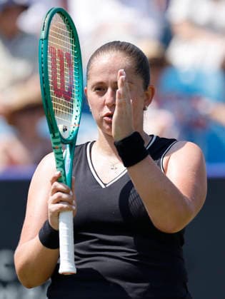 RECORD DATE NOT STATED 25th June 2026; Devonshire Park Lawn Tennis Club, Eastbourne, East Sussex, England; Lexus Eastbourne Open Tennis, Day Five; Jelena Ostapenko (LAT) shows emotion in the match against Zeynep sonmez (TUR) HongboxChen
