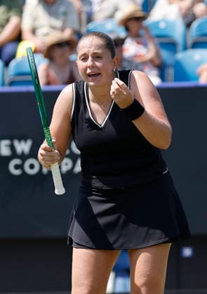 RECORD DATE NOT STATED 25th June 2026; Devonshire Park Lawn Tennis Club, Eastbourne, East Sussex, England; Lexus Eastbourne Open Tennis, Day Five; Jelena Ostapenko (LAT) shows emotion in the match against Zeynep sonmez (TUR) HongboxChen
