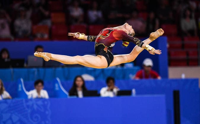(260625) -- ZUNYI, June 25, 2026 -- Ke Qinqin of China competes in floor exercise during senior women s team & all-around finals at the 13th Senior & 19th Junior Women s Artistic Gymnastics Asian Championships in Zunyi, southwest China s Guizhou Province, June 25, 2026. ) (SP)CHINA-ZUNYI-ARTISTIC GYMNASTICS-ASIAN CHAMPIONSHIPS(CN) TaoxLiang 