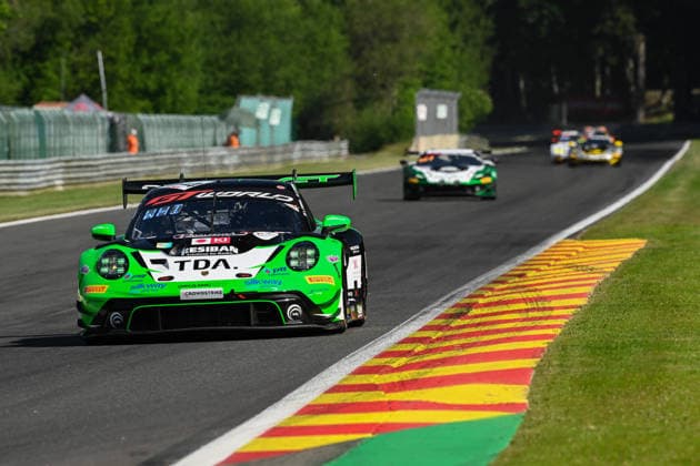 AUTOMOBILE : 24 Heures de SPA Francorchamps - 25 06 2026 54 Dinamic GT (ITA) Porsche 911 GT3 R EVO (SILVER) driven by Tanart SATHIENTHIRAKUL (TLD) Francesco SIMONAZZI (ITA) Angus WHITESIDE (GBR) Loris CABIROU (FRA), during the CrowdStrike 24 Hours of SPA, 4th round of the GT World Challenge Europe Championship (SRO) on the SPA Francorchamps circuit in Belgium The 25th June 2026. SPA-FRANCORCHAMPSBelgium  Copyright: xMPSxAGENCYx