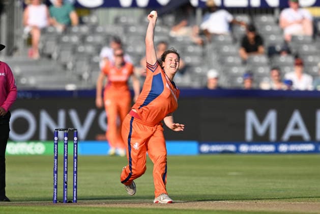 South Africa Women v Netherlands Women, ICC Women s T20 World Cup Robine Rijke of Netherlands bowling during the ICC Women s T20 World Cup match between South Africa Women and Netherlands Women at the Seat Unique Stadium, Bristol, UK on 25 June 2026. Bristol Seat Unique Stadium Gloucestershire UK Editorial use only , Copyright: xGrahamxHuntx PSI-24401-0017