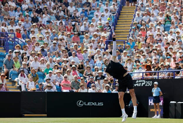 RECORD DATE NOT STATED 25th June 2026; Devonshire Park Lawn Tennis Club, Eastbourne, East Sussex, England; Lexus Eastbourne Open Tennis, Day Five; Jack Draper (GBR) serves to Gabriel Diallo (CAN) HongboxChen