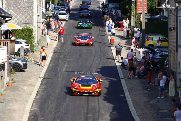 RECORD DATE NOT STATED 51 Alessio Rovera (ITA) Niklas Nielsen (DNK) Tommaso Mosca (ITA), Ferrari 296 GT3 Evo, Team: AF Corse (ITA) und 71 Frederik Schandorff (DNK) Malte Ebdrup (DNK) Simon Birch (DNK) Conrad Laursen (DNK), Ferrari 296 GT3 Evo, Team: Selected Car Racing (DNK) bei der Parade in den Strassen von Spa BEL, Motorsport, CrowdStrike 24H Of Spa, Spa-Francorchamps, Circuit Spa-Francorchamps, Belgien, Mittwoch, Parade, 24.06.2026 BEL, Motorsport, CrowdStrike 24H Of Spa, Spa-Francorchamps, Circuit Spa-Francorchamps, Belgien, Mittwoch, Parade, 24.06.2026 Spa-Francorchamps *** 51 Alessio Rovera (ITA), Niklas Nielsen (DNK), Tommaso Mosca (ITA), Ferrari 296 GT3 Evo, Team AF Corse (ITA), and 71 Frederik Schandorff (DNK), Malte Ebdrup (DNK), Simon Birch (DNK), Conrad Laursen (DNK), Ferrari 296 GT3 Evo, Team Selected Car Racing DNK, during the parade through the streets of Spa BEL, motorsports, CrowdStrike 24H of Spa, Spa Francorchamps, Spa Francorchamps Circuit, Belgium, Wednesday, parade, June 24, 2026 BEL, motorsports, CrowdStrike 24H of Spa, Spa Francorchamps, Spa-Francorchamps Circuit, Belgium, Wednesday, parade, June 24, 2026, Spa-Francorchamps Copyright: xEibner-Pressefoto JuergenxAugstx EP_JAT
