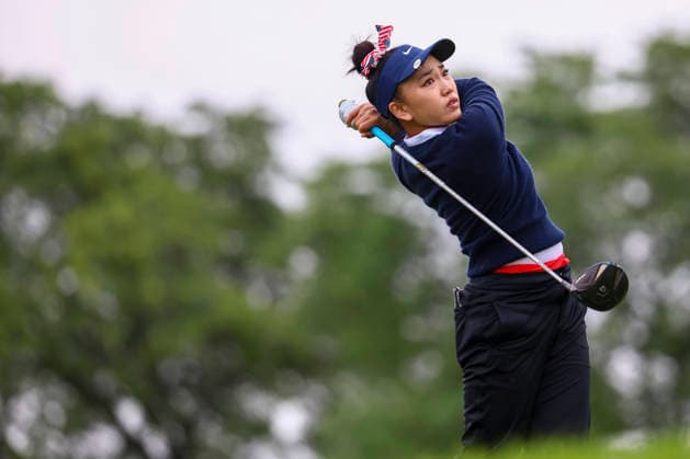 June 25, 2026, Chaska, Minnesota, United States: LUCY LI watches her shot at hole three. This is the first day of the 2026 KPMG WomenÃ¢â‚¬â ¢s PGA, Golf Herren Championship at Hazeltine National Golf Course in Chaska Minnesota. Chaska United States - ZUMAt166 20260625_zsp_t166_048 Copyright: xMichaelxTurnerx