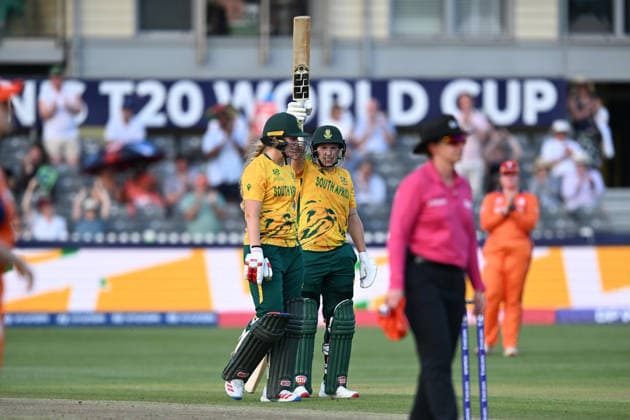South Africa Women v Netherlands Women, ICC Women s T20 World Cup 100 - Tasmin Brits of South Africa celebrates scoring a century during the ICC Women s T20 World Cup match between South Africa Women and Netherlands Women at the Seat Unique Stadium, Bristol, UK on 25 June 2026. Bristol Seat Unique Stadium Gloucestershire UK Editorial use only , Copyright: xGrahamxHuntx PSI-24401-0049