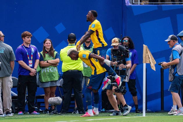 FIFA Fussball Weltmeisterschaft 2026, Gruppe E, Spiel 3, Ecuador vs Deutschand, 25.06.2026, Metlife-Stadion in New Jersey Tor zum 1:1 durch Nilson Angulo (Ecuador) *** 2026 FIFA World Cup, Group E, Match 3, Ecuador vs. Germany, June 25, 2026, MetLife Stadium in New Jersey. Nilson Angulo scores the 1-1 goal for Ecuador. Copyright: xBahhoxKarax