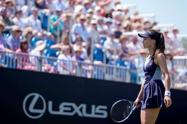 Lexus Eastbourne Open - Day Four Zeynep Sonmez of Turkey competes against third seed Jelena Ostapenko of Latvia during their quarterfinal match at the 2026 Lexus Eastbourne Open Women s tennis tournament at the Devonshire Park Lawn Tennis Club in Eastbourne, England, on June 25, 2026. Eastbourne United Kingdom  Copyright: xOwenxHammondx originalFilename:hammond-2026lexu260625_npGad.jpg