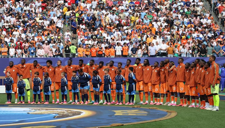 (260626) -- PHILADELPHIA, June 26, 2026 -- Players of Cote d Ivoire line up before the group E match between Curacao and Cote d Ivoire at the 2026 FIFA World Cup, WM, Weltmeisterschaft, Fussball at Philadelphia Stadium in Philadelphia, the United States, June 25, 2026. ) (SP)U.S.-PHILADELPHIA-FOOTBALL-FIFA WORLD CUP-GROUP E-CUW VS CIV HuxXingyu 