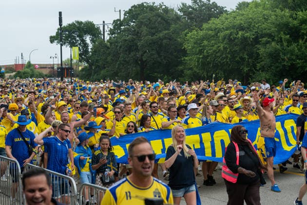 Football, 2026 FIFA World Cup, Japan v Sweden, Swedish fans’ march