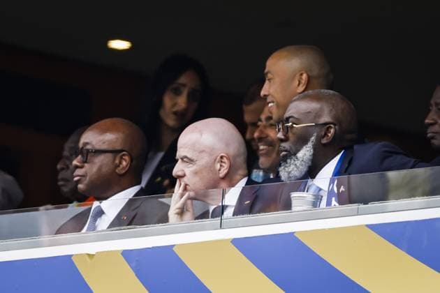 PHILADELPHIA - (lr) President of the Ivorian Football Federation Yacine Idriss Diallo, FIFA President Gianni Infantino during the 2026 FIFA World Cup, WM, Weltmeisterschaft, Fussball Group E match between Curacao and Ivory Coast at Philadelphia Stadium on June 25, 2026, in Philadelphia, United States. MAURICE VAN STEEN ANP FIFA World Cup 2026 - Group E 2026 xVIxANPxSportx xxANPxIVx 561976818 originalFilename: 561976818.jpg