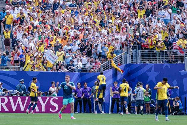RECORD DATE NOT STATED match between Ecuador and Germany for the 2026 FIFA World Cup, WM, Weltmeisterschaft, Fussball New Jersey (NJ), 06 25 2026 - World Cup Ecuador vs Germany - Nilson Angulo scores and celebrates his goal in the match between Ecuador and Germany for the FIFA World Cup 2026 group stage at MetLife Stadium on Thursday afternoon, June 25, 2026 in New Jersey, USA. Credit: Paulo H Dias PhD Press TheNews2.(Foto: Phd Press Thenews2 imago images) SPO  Copyright: xPHDxPRESSx
