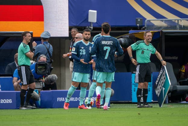 Fußball, Herren, FIFA World Cup, WM, Weltmeisterschaft, Fussball 2026, Spiel in New York New Jersey, Ecuador - Deutschland (Gruppe E, 3. Spieltag), v. l. Deniz Undav (Deutschland), Kai Havertz (Deutschland), 25.06. 2026, *** Soccer, Men s, 2026 FIFA World Cup, Match in New York, New Jersey, Ecuador vs. Germany, Group E, Matchday 3, from left: Deniz Undav (Germany), Kai Havertz (Germany), June 25, 2026, Copyright: xMatthiasxKochx