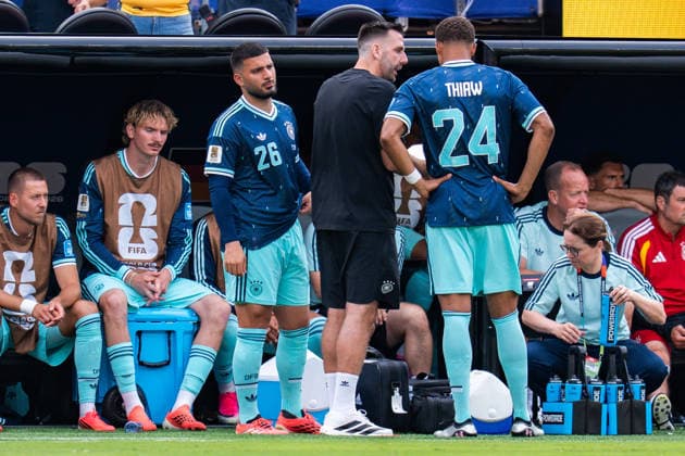 FIFA Fussball Weltmeisterschaft 2026, Gruppe E, Spiel 3, Ecuador vs Deutschand, 25.06.2026, Metlife-Stadion in New Jersey Deniz Undav (Deutschland) Malick Thiaw (Deutschland) Julian Nagelsmann (Deutschland) Einwechselung *** 2026 FIFA World Cup, Group E, Match 3, Ecuador vs. Germany, June 25, 2026, MetLife Stadium in New Jersey Deniz Undav (Germany) Malick Thiaw (Germany) Julian Nagelsmann (Germany) Substitution Copyright: xBahhoxKarax