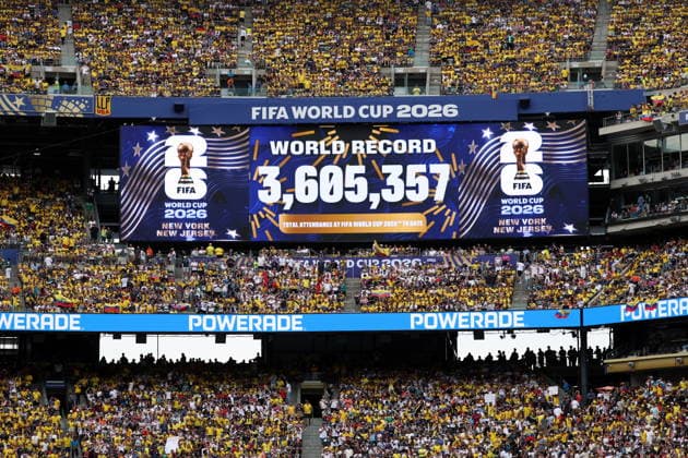 FIFA World Cup, WM, Weltmeisterschaft, Fussball 2026 - Group E - Ecuador vs Germany The scoreboard shows the total World Cup attendance during the FIFA World Cup 2026 group stage match Ecuador against Germany, in New Jersey, USA, 25 June 2026. NEW JERSEY United States  Copyright: xSARAHxYENESELx
