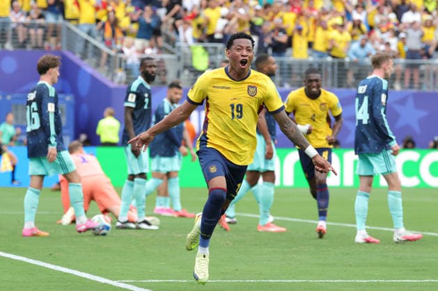 Gonzalo Plata of Ecuador celebrates a goal during a Group E match at the 2026 FIFA World Cup, WM, Weltmeisterschaft, Fussball between Ecuador and Germany at MetLife stadium in New Jersey, United States, 25 June 2026. FIFA World Cup 2026 - Group E - Ecuador vs Germany !ACHTUNG: NUR REDAKTIONELLE NUTZUNG!  Copyright: xSebastiaoxMoreirax GR4594 20260625-55020711533_1
