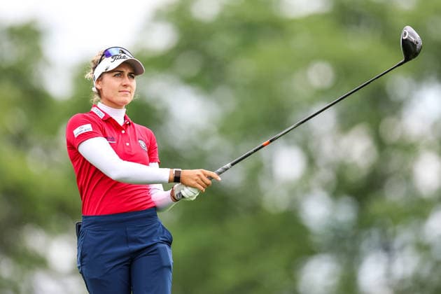 Nastasia Nadaud of France hits her tee shot on the third tee during the first round of the 2026 KPMG Women s PGA, Golf Herren Championship at Hazeltine National Golf Club on June 25, 2026 in Chaska, Minnesota. CSM. Chaska USA - ZUMAc04_ 20260625_zma_c04_166 Copyright: xStevenxGarciax