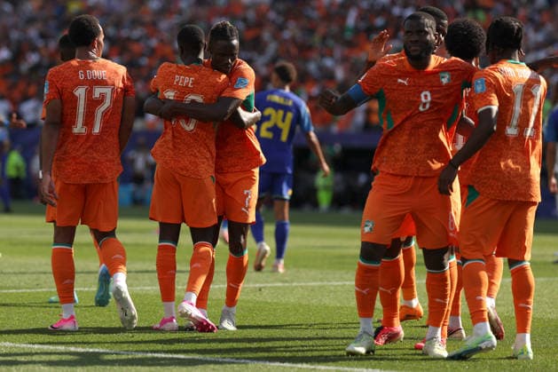 Players of Ivory Coast celebrate a goal during a Group E match of the 2026 FIFA World Cup, WM, Weltmeisterschaft, Fussball between Curacao and Ivory Coast at Lincoln Financial Field in Philadelphia, USA, 25 June 2026. FIFA World Cup 2026: Group E Curacao - Ivory Coast !ACHTUNG: NUR REDAKTIONELLE NUTZUNG!  Copyright: xDavidxTorox GR4568 20260625-55020711801_1