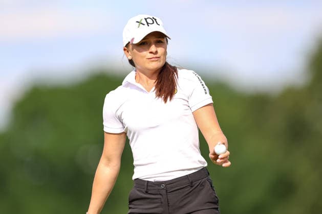 Aline Krauter of Germany reacts after finishing her round on the ninth green during the first round of the 2026 KPMG Women s PGA, Golf Herren Championship at Hazeltine National Golf Club on June 25, 2026 in Chaska, Minnesota. CSM. Golf 2026: KPMG Women s PGA Championship Round One  - ZUMAc04_ 20260625_zma_c04_259 Copyright: xStevenxGarciax