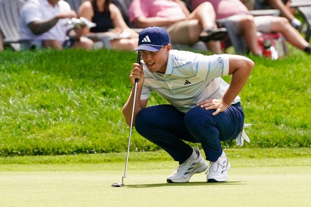 June 25, 2026, Cromwell, Connecticut, USA: Ludvig Aberg (SWE) lines up a putt on the 7th green during the first round of the 2026 Travelers Championship at TPC River Highlands. GOLF 2026: Travelers Championship - Round 1  - ZUMAw109 20260625_fap_w109_029 Copyright: xDebbyxWongx