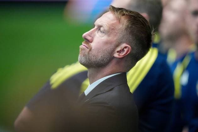 Trainer Graham Potter (Sweden) looks on during the FIFA World Cup, WM, Weltmeisterschaft, Fussball 2026 Group F match between Japan and Sweden at Dallas Stadium on June 25, 2026 in Dallas, United States. (Photo by Torbjorn Tande DeFodi Images) - *** Coach Graham Potter of Sweden looks on during the 2026 FIFA World Cup Group F match between Japan and Sweden at Dallas Stadium on June 25, 2026, in Dallas, United States. Photo by Torbjorn Tande, DeFodi Images