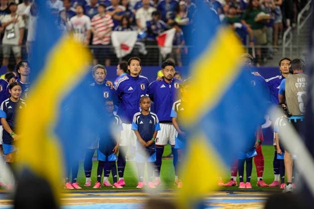 . Players from Japan during the FIFA World Cup, WM, Weltmeisterschaft, Fussball 2026 Group F match between Japan and Sweden at Dallas Stadium on June 25, 2026 in Dallas, United States. (Photo by Torbjorn Tande DeFodi Images) - *** Players from Japan during the 2026 FIFA World Cup Group F match between Japan and Sweden at Dallas Stadium on June 25, 2026, in Dallas, United States. Photo by Torbjorn Tande, DeFodi Images