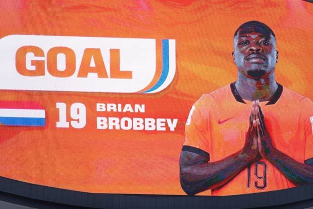 KANSAS CITY, 25-06-2026, Kansas City Stadium, World Cup 2026 Match between Tunesia and The Netherlands. Picture Shows Netherlands player Brian Brobbey scores the 0-2 and celebrate his goal Tunesia - Netherlands (World Cup 2026)  x204647504x Copyright: