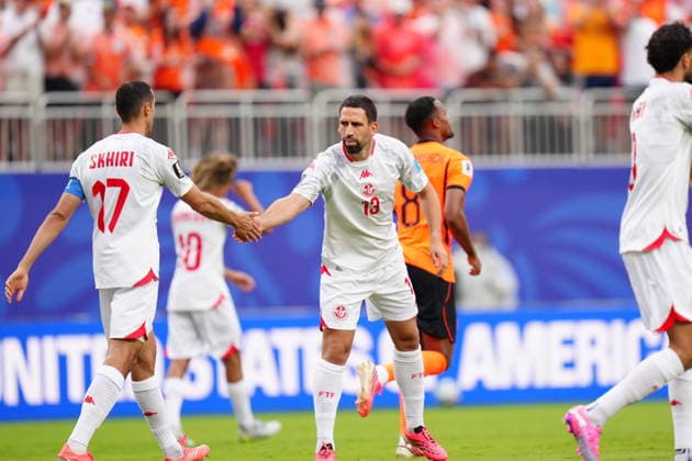 Tunisia v Netherlands - FIFA World Cup, WM, Weltmeisterschaft, Fussball 2026 - Group F KANSAS CITY, UNITED STATES - JUNE 25: Ellyes Skhiri (17) of Tunisia reacts after scoring an own goal during the 2026 FIFA World Cup First Stage Group F match between Tunisia and Netherlands at Arrowhead Stadium (Kansas City Stadium) in Kansas City, Missouri, United States on June 25, 2026. Hakan Akgun Anadolu Missouri United States. Editorial use only. Please get in touch for any other usage.  Copyright: x2026xAnadoluxHakanxAkgunx
