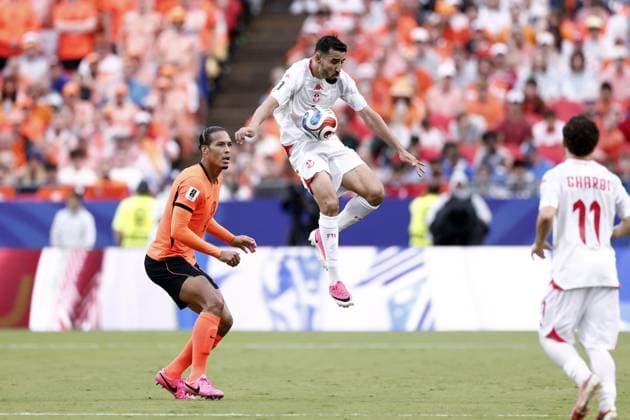 KANSAS - (lr) Virgil van Dijk for the Netherlands, Hazem Mastouri for Tunisia during the FIFA World Cup, WM, Weltmeisterschaft, Fussball 2026 Group F match between Tunisia and the Netherlands at Kansas City Stadium on June 25, 2026, in Kansas, United States. ROBIN VAN LONKHUIJSEN ANP FIFA World Cup 2026 group stage 2026 xVIxANPxSportx xxANPxIVx 561994954 originalFilename: 561994954.jpg
