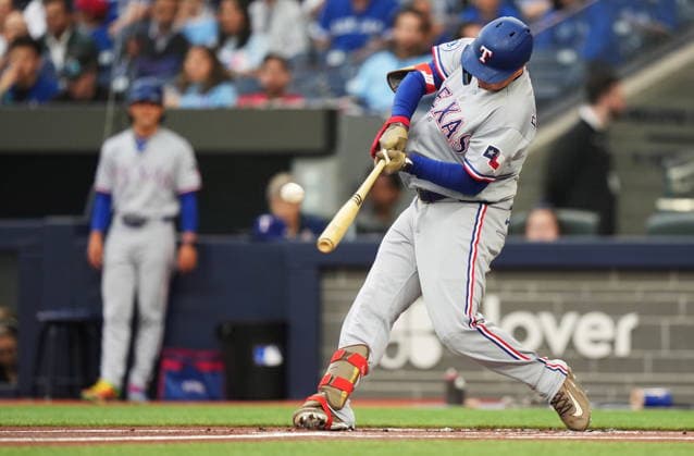 June 25, 2026, Toronto, On, CANADA: Texas Rangers designated hitter Joc Pederson (3) hits a solo home run against the Toronto Blue Jays during first inning MLB, Baseball Herren, USA baseball action in Toronto, on Thursday, June 25, 2026. Canada News - June 25, 2026  - ZUMAc35_ 20260625_zaf_c35_102 Copyright: xNathanxDenettex